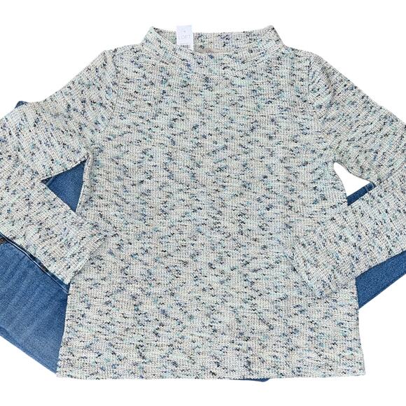 NWT LOFT Grey W/Blue Speckles Shimmer Boucle Sweater - SIZE SMALL - Picture 2 of 10